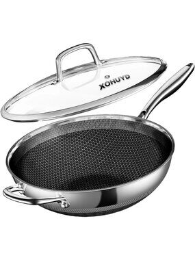 13-Inch Nonstick Stainless Steel Wok Pan with Lid for All Stoves, PFOA Free
